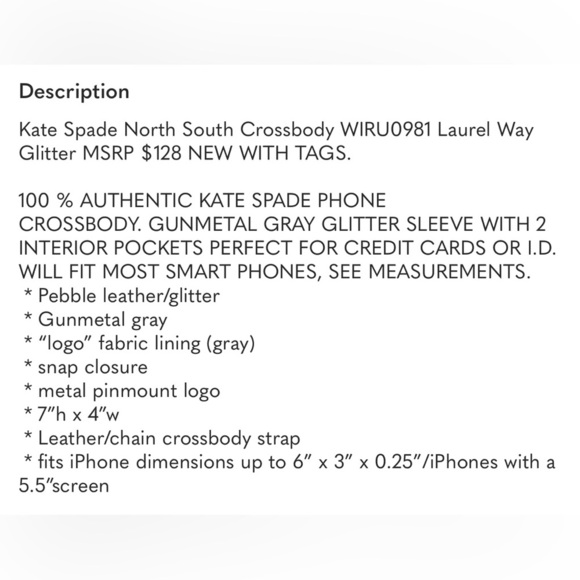 Kate Spade North South Crossbody Phone Laurel Way Glitter - Picture 3 of 8